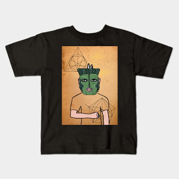 DaVinci-Inspired African Male Character with Dark Eyes and Light Accent Kids T-Shirt by Hashed Art